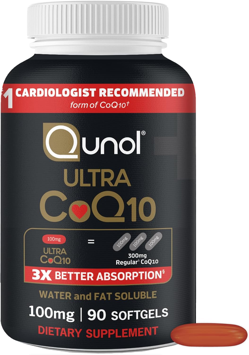Amazon.com: Qunol Ultra CoQ10 100mg, 3X Better Absorption, Antioxidant, 90 Softgels | #1 Cardiologist Recommended Supplement for Heart Health, Coenzyme Q10 Supplement to support Vascular Health & Cellular Energy : Health & Household