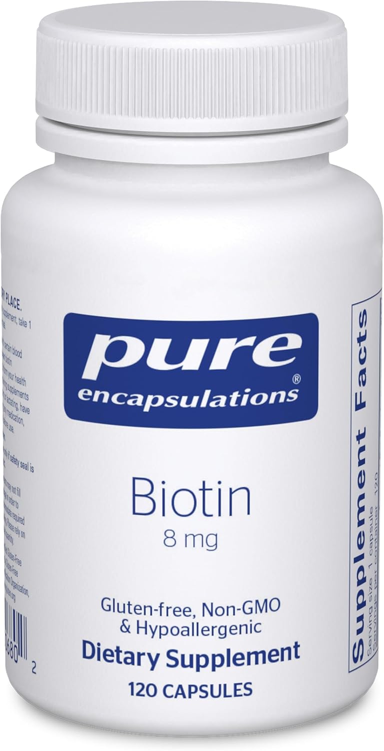Amazon.com: Pure Encapsulations Biotin 8 mg, 120 Capsules | B Vitamin Supplement for Stress Relief, Hair, Skin, and Nail Strengthening, Metabolism, Carbohydrate Support* : Health & Household